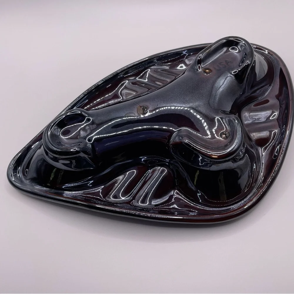 MCM Boomerang 1960s Ashtray Drip Glaze Brown and Teal